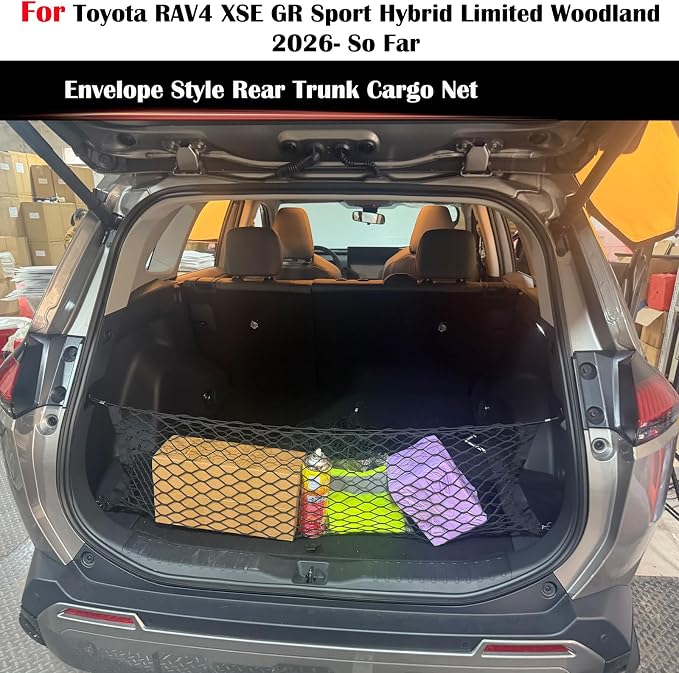Rear Trunk Envelope Mesh Cargo Net Suitable for 2026 Toyota RAV4 Hybrid LE Limited SE Woodland Edition XLE Premium XSE Plug-ln GRSport Rear Trunk Mesh Cargo Storage Net Bag