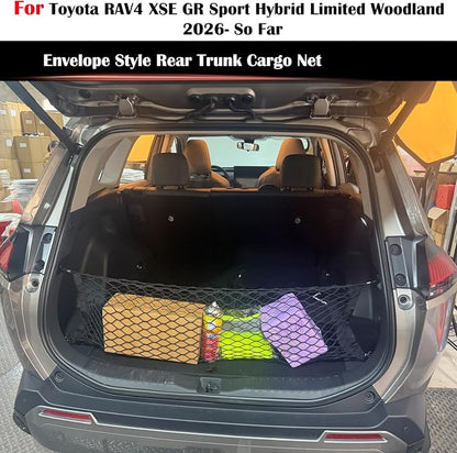 Rear Trunk Envelope Mesh Cargo Net Suitable for 2026 Toyota RAV4 Hybrid LE Limited SE Woodland Edition XLE Premium XSE Plug-ln GRSport Rear Trunk Mesh Cargo Storage Net Bag