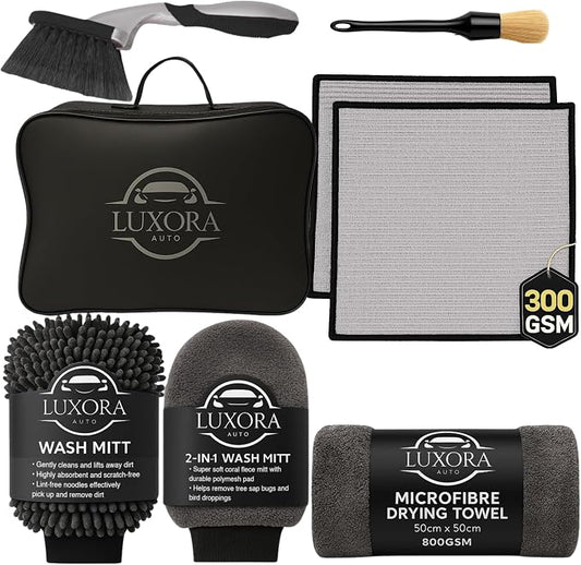 Car Cleaning Kit for Men | Professional Car Detailing Products, Wheel Brush, 2 Large 300GSM Microfibre Towels, Wash Mitts