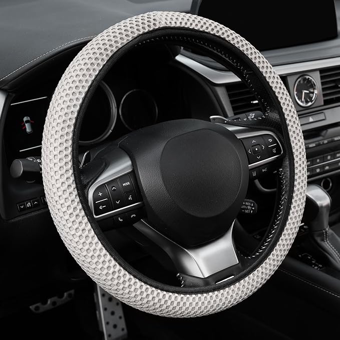 Alpmosn Elastic Stretch Steering Wheel Cover, Breathable Microfiber Ice Silk, Anti-Slip, Odorless, Easy Carry, Universal Interior Accessories Steering Wheel Cover for Women & Men (Grey)