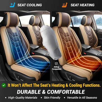 OASIS AUTO Car Seat Covers Full Set, Sporty Faux Leather with Honeycomb Pattern, Waterproof Universal Fit for SUV, Sedan, Pick-up Truck, Automotive Interior Accessories (OS-004 Coffee)