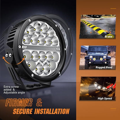 Nilight LED Offroad Driving Lights with Amber DRL 2PCS 7 Inch Round 90W IP68 Spot Flood Combo Work Light Bar with 12 AWG DT Connector Wiring Harness Kit for 4x4 Truck ATV UTV SUV