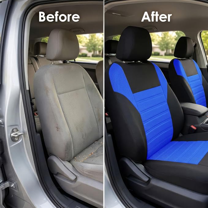 FH Group Automotive Car Seat Covers Front Set Premium 3D Air Mesh Front Seat Covers, Airbag Compatible Universal Fit Interior Accessories for Cars Trucks and SUVs - Blue