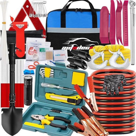 Car Emergency Roadside Kit Safety Assistance Kit for Vehicle with Shovel Jumper Cable First Aid Kit