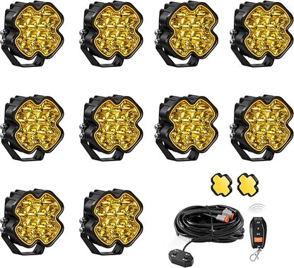 4 Inch LED Pod Driving Lights with Remote, 100W 8500LM Offroad Cube Spotlights with Amber DRL, Ultra-Wide Ditch Light, Hyper Spot Beam 2 Modes Auxiliary Lights, for Truck Jeep ATV, 5 Pair