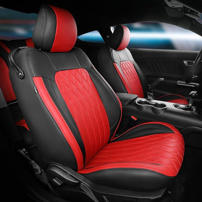 Custom for Ford Mustang Coupe Seat Covers 2015-2025 - Custom-Fit Full Set Faux Leather Car Seat Covers for Mustang Coupe Fastback GT/V6/EcoBoost 2015 2016 2017 2018 2019 2020 2021 2022 2023 2024 2025
