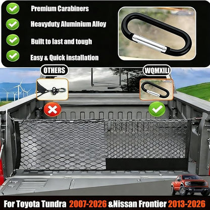 Envelope Style Truck Bed Cargo Net Compatible with Toyota Tundra 2007-2026 &Nissan Frontier 2013-2026 Highly Elastic Truck Cargo Net for Tundra Accessories, Upgraded Storage Bag