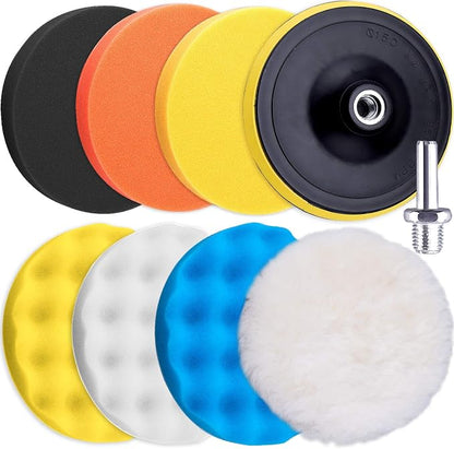 SIQUK 9 Pieces Car Buffing Pads 6 Inch Polishing Pads Foam Polisher Pads Car Buffer Attachment for Drill