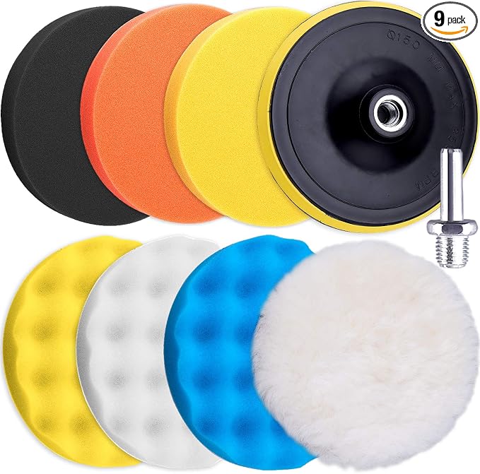 SIQUK 9 Pieces 3 Inch Buffing Pads Kit Foam Buffer Polisher Pads 3 Inch Hook and Loop Polishing Pads Buffer Attachment for Drill