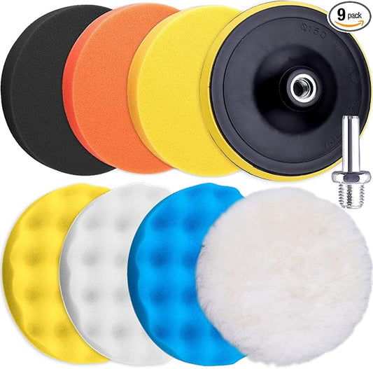SIQUK 9 Pieces 3 Inch Buffing Pads Kit Foam Buffer Polisher Pads 3 Inch Hook and Loop Polishing Pads Buffer Attachment for Drill