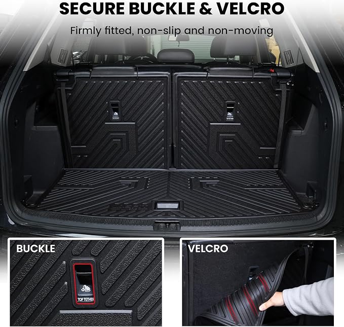 LASFIT Cargo Mat for Volkswagen VW Atlas 2018-2026(Not fit Cross Sport), All Weather TPE Custom Fit Trunk Mat & Seatback Mat for VW Atlas 6&7 Seats Accessories, Black, Easy to Clean