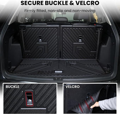 LASFIT Cargo Mat for Volkswagen VW Atlas 2018-2026(Not fit Cross Sport), All Weather TPE Custom Fit Trunk Mat & Seatback Mat for VW Atlas 6&7 Seats Accessories, Black, Easy to Clean