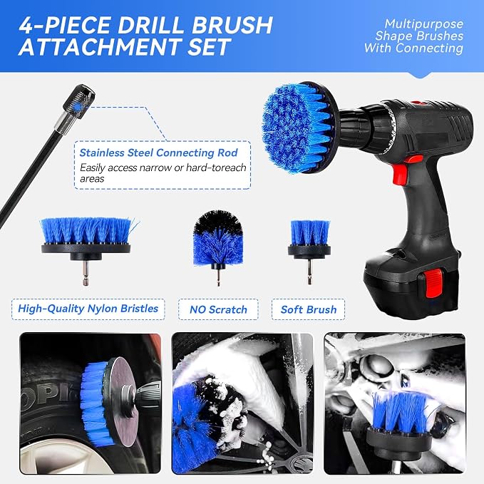 COOGEO 29Pcs Car Detailing Kit,Compelete Car Cleaning Kits Interior Cleaner with Detailing Brushes,Drill Brush Heads,Car Wash Kit with Cleaning Gel,Wash Mitt,Car Hooks,Car Care Gift for Men