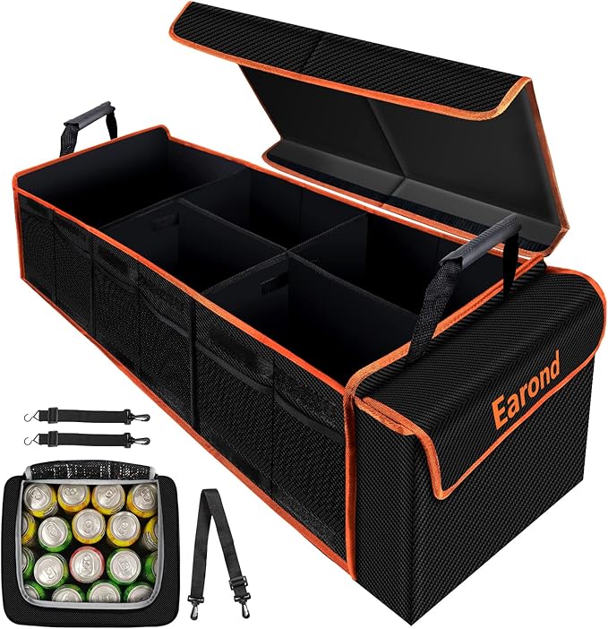 Large Trunk Organizer with Cooler, 3 Compartments SUV Cargo Organizer, Portable Trunk Organizer for suv,car,truck,rv,jeep(black)