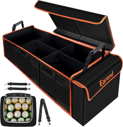 Large Trunk Organizer with Cooler, 3 Compartments SUV Cargo Organizer, Portable Trunk Organizer for suv,car,truck,rv,jeep(black)