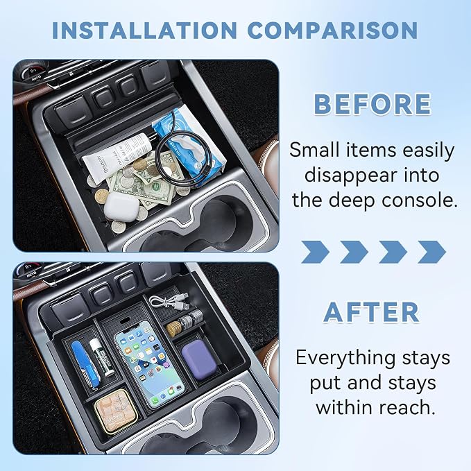 EDBETOS Center Console Organizer Tray Compatible with 2014-2018 Chevy Silverado/GMC Sierra 1500 Accessories 2015-2019 Silverado/Sierra 2500HD/3500HD Compartment Storage,Full Console w/Bucket Seat ONLY