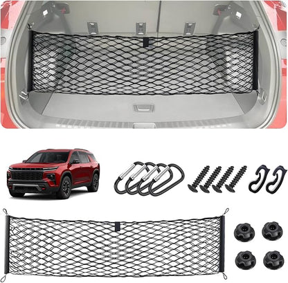 Envelope Style Cargo Net for 2018-2025 2026 Chevy Traverse Accessories, Rear Trunk SUV Mesh Cargo Net, Upgraded 5mm Bungee & Double-Layer Nylon Storage Tailgate Netting Grocery&Tools Holder Organizer