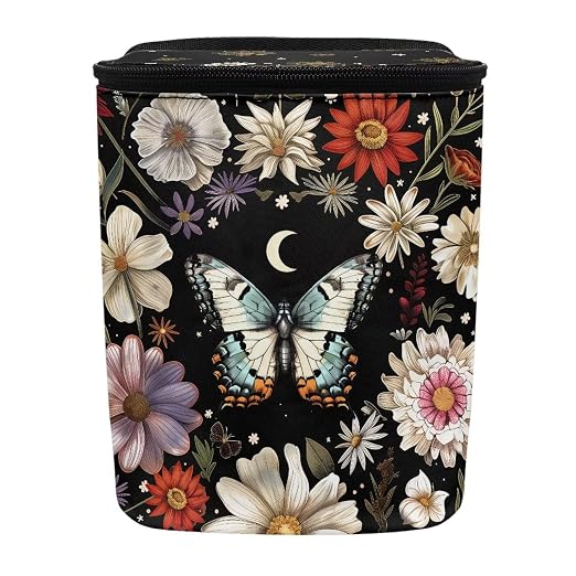 Talayituse Butterfly Daisy Moon Print Car Trash Can with Lid, Leak Proof Auto Trash Bag Hanging Vehicle Garbage Can Multipurpose Storage Container for Back Seat Road Trip
