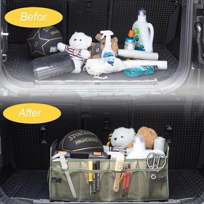JiatuA Car Trunk Organizer, Car Organizers and Storage Collapsible Multi Compartment Container Box, Adjustable Car Accessories for SUV Sedan Truck, Standard Size, Green