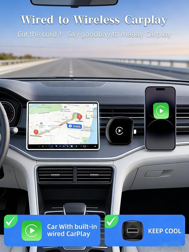 Wireless CarPlay Adapter,Carplay Wireless Adapter for iPhone,Plug and Play,Mini Disign,Stable Connection & No Latency,Fit for Cars with Built-in CarPlay