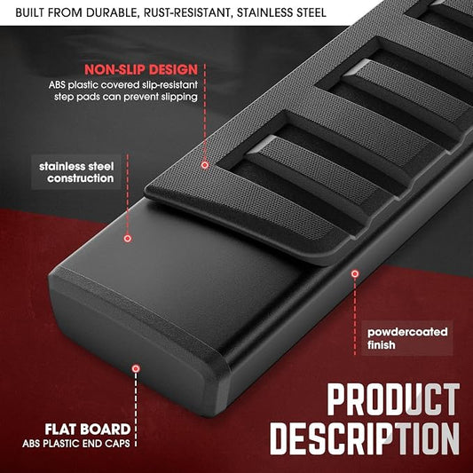 DNA Motoring 6 Inch Wide Flat Running Boards Side Step Bars Compatible with 2007-2018 Chevy Silverado GMC Sierra 1500/2007-2019 Silverado Sierra 2500HD 3500HD Standard Cab, STEPB-A-0003