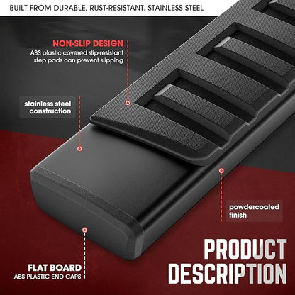 DNA Motoring 6.75" Flat Running Boards Side Step Bars Compatible with 2007-2018 Chevy Silverado GMC Sierra 1500 3500HD / 2007-2019 2500 HD Extended Cab, Black, STEPB-A-0093