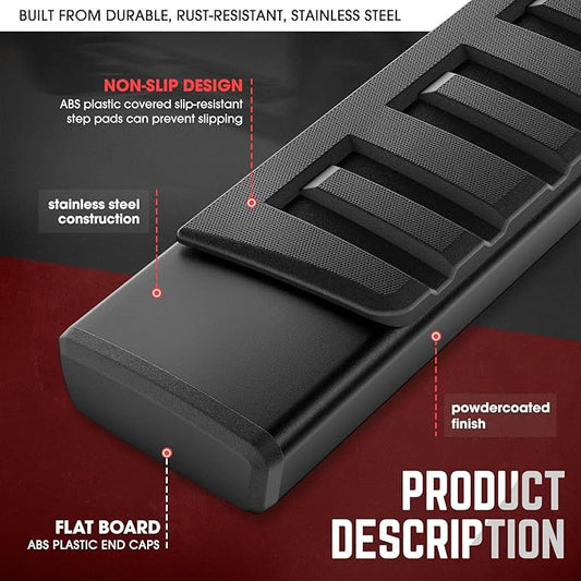 DNA Motoring 6.75" Flat Running Boards Side Step Bars Compatible with 2007-2018 Chevy Silverado GMC Sierra 1500 3500HD / 2007-2019 2500 HD Extended Cab, Black, STEPB-A-0093