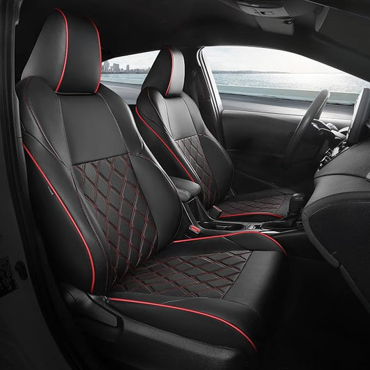 FREESOO for Toyota Corolla Seat Covers 2020-2026 SE/SE Apex Nightshade & 2023-2025 XSE & 2025 FX, Custom Car Seat Covers, Leather Car Seat Cover, Waterproof Seat Covers for Cars, Black Red Full Set