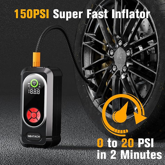 6000A Jump Starter with Air Compressor, Car Battery Jump Starter Portable (10.0 Gas/10.0L Diesel), 150 PSI 12V Car Battery Jump Box with Tire Inflator, Jumper Cables, LED Light, LED Display