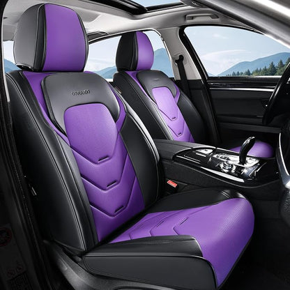 Coverado Car Seat Covers Full Set, Luxury Leather Seat Covers for Front and Back Seat, Black&Purple Seat Cover for Car, Waterproof Car Seat Protector, Car Seat Cushion Universal Fit for Most Cars