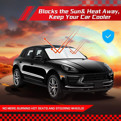 ARISMOTOR Windshield Sun Shade for Porsche Macan 2014-2025 2026, Custom Fit Foldable Front Window Sunshade Sun Visor Protector, Block UV Rays Keep Your Car Cooler
