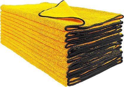 Detailer's Preference Dual Pile 400 GSM Microfiber Towels with Black Trim, All-Purpose Terry Weave Cleaning Cloths for Auto, Home, Boat, Scratch-Free & Reusable, 16x24 Inches, 12-Pack