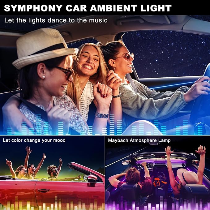 Acrylic Interior LED Strip Light With Wireless APP, RGB 18 in 1 With 175 Inches 600 LEDs Fiber Optic Ambient Lighting Kits for Car, 16 Million Colors Sound Active Function