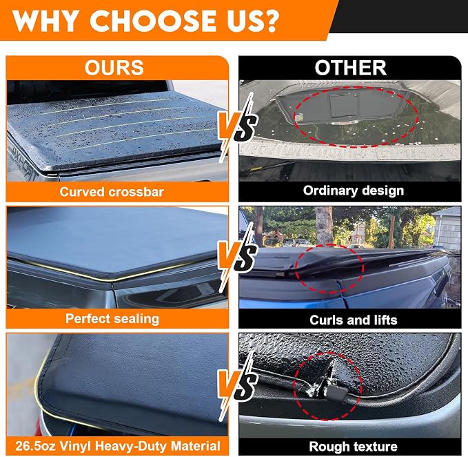 RHOBRA Soft Tri-Fold Truck Bed Tonneau Cover Compatible with 2016-2023 Toyota Tacoma 5ft Bed (Excl. Trail Edition), 26.5oz Vinyl Truck Bed Cover, Weather Resistant Bed Cover