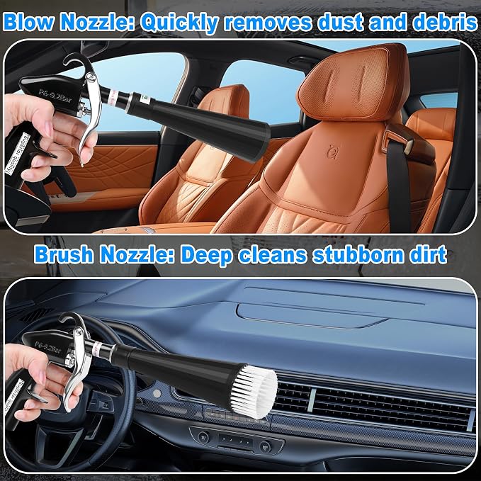 Air Blow Gun Car Detailing Dry Cleaning Gun High Pressure Cleaning Tool, Dryer Blower for Car Surfaces Quickly Blasts Dust, Works with Air Compressor (Black, 2 Set Nozzle)