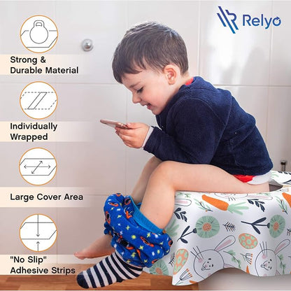 Relyo Disposable Toilet Seat Cover for Travel – 20 Pack with Covers Wrapped in Sets of 2, Non-Flushable Liners, Fits Most Seats – Kids, Toddlers, Adults (Bunny, 20)