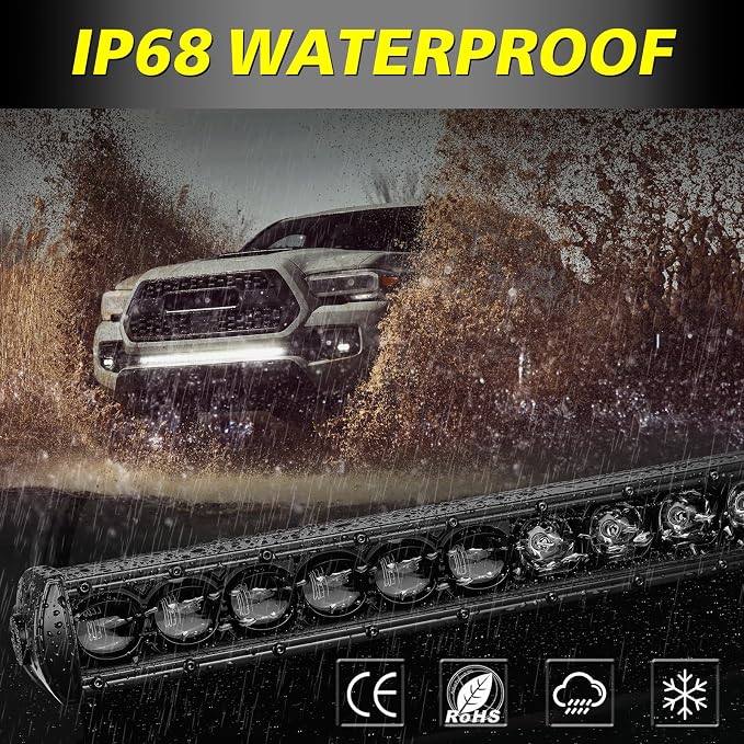 30 Inch Curved Light Bar 168W OSRAM LED Slim Single Row Light Kit w/Wiring Harness Spot Flood Combo Offroad Driving Lights Curve LED Bar for Trucks Pickup SUV UTV RZR Chevy GMC F250