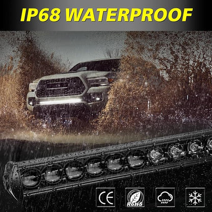 30 Inch Curved Light Bar 168W OSRAM LED Slim Single Row Light Kit w/Wiring Harness Spot Flood Combo Offroad Driving Lights Curve LED Bar for Trucks Pickup SUV UTV RZR Chevy GMC F250