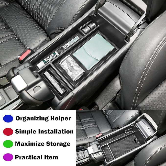 RUNROAD Center Console Organizer Tray Compatible with Honda HR-V 2023 2024 2025 2026 2027 HRV Accessories, ABS Console Organizer Armrest Storage Box Coin Holder, Black
