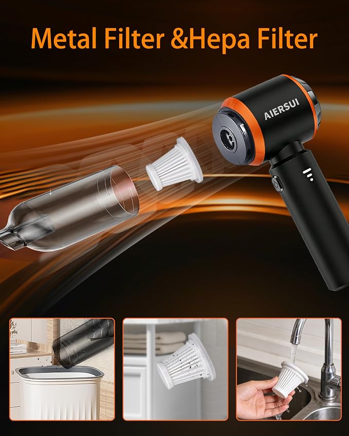 Handheld Cordless Vacuum Cleaner, 4-in-1 Portable mini car Vacuum Cleaner, car Vacuum Cleaner and Hair Dryer, car Type-C Charging, Office Desk, Keyboard, pet Hair (Upgraded Version)