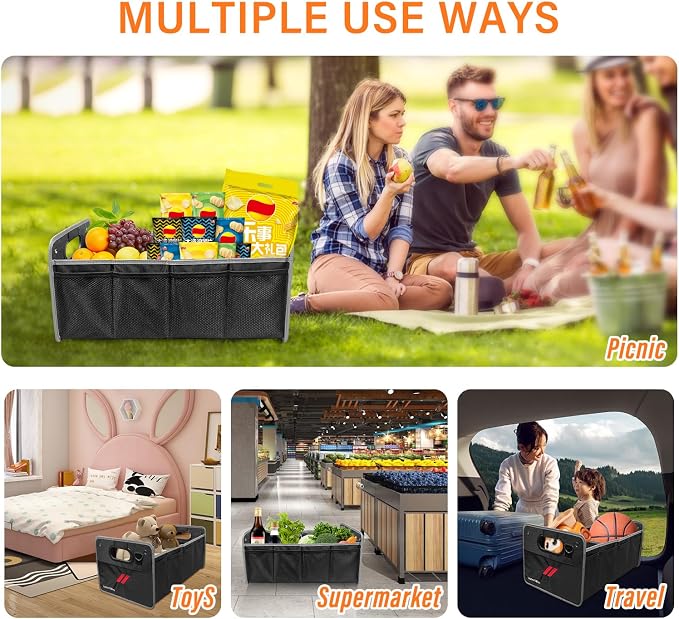 Car Trunk Organizer, Trunk Storage Box with Handle For Dodge Charger Challenger Durango, Collapsible 2 Compartment Automotive Storage Box, Waterproof Oxford Polyester Travel Accessories (B)
