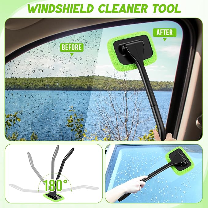 16 Pcs Windshield Cleaner Tool, Car Cleaning Kit with Various Detailing Brushes Set Spray Bottle Cleaner Towel Cleaning Gel Accessories Car Interior Detailing Kit for Windows Vents(Green)