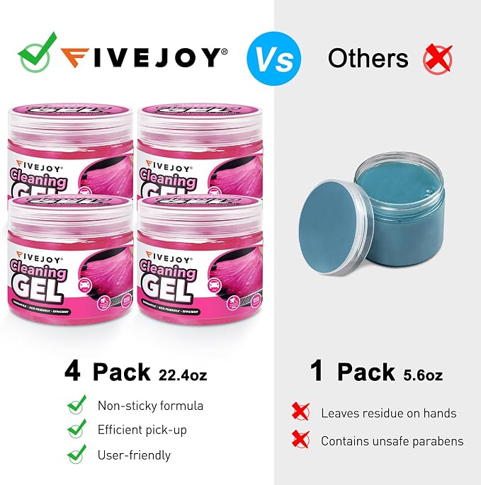 FiveJoy 4Pack Car Cleaning Gel, Car Gel for Cleaning for Interior, Reusable & Durable Detailing Tools, Dust Cleaner Gel for Keyboard Vent Cleaner Pink Slime Goop (640g/22.4oz)