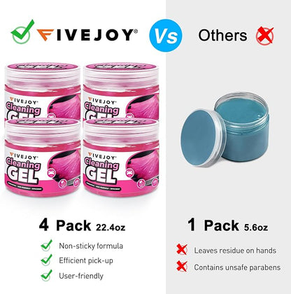 FiveJoy 4Pack Car Cleaning Gel, Car Gel for Cleaning for Interior, Reusable & Durable Detailing Tools, Dust Cleaner Gel for Keyboard Vent Cleaner Pink Slime Goop (640g/22.4oz)