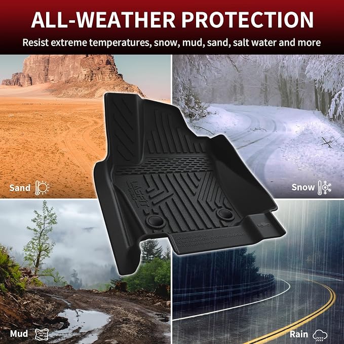 LASFIT Floor Mats for Toyota Tacoma 2024 2025 2026 Double Cab Auto Tran (Not fit Hybrid) All Weather Floor Liner for Tacoma TRD/SR/SR5/limited TPE Custom Fit Car Mats Front&Rear 2 Row Mats