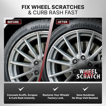 Wheel Scratch Fix® Silver Touch Up Paint for Cars - DIY Alloy Wheel Repair Kit, Curb Rash Remover with Fast-Drying Pen - Long-Lasting OEM Finish Car Rim Paint for Scuffs and Chips at Home (Light Silver)
