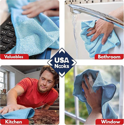 USANOOKS Microfiber Cleaning Cloth - Turq - 8Pcs (12.5x12.5 inch) High Performance - 1200 Washes, Ultra Absorbent Car Towel Traps Grime & Liquid for Streak-Free Mirror Shine - car Washing Cloth