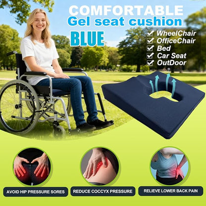 Gel Wheelchair Seat Cushion,Bed Sore Cushions for Butt,Gel Cushion for Pressure Relief,Donut Pillow for Tailbone Pain Relief,Sciatica,Coccyx,hemorrhoid Pillow,Cushion for Office Chair(Blue)