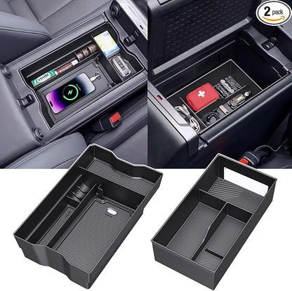 DIAMOOKY Center Console Organizer Compatible with Toyota RAV4 2026 Interior Accessories, Dual-Layer Armrest Storage Box with Lower Silicone Storage Divider Tray & Upper ABS Organizer Insert - 2pcs