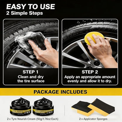 Tyre Nourish Cream, Professional Car Tire Wax for Instant Black Gloss and Long Lasting Shine, UV Protection and Waterproof Refurbish Coating for Tire Cracking Prevention and Maintenance (2PCS)